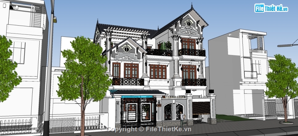 Biệt thự,Biệt thự tân cổ điển,biệt thự phố,cải tạo nhà phố,file sketchup biệt thự phố,thiết kế nhà phố